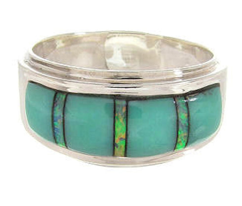 Southwestern Turquoise Opal Inlay Ring Size 7-3/4 PS58372