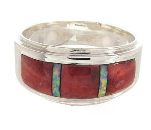 Southwestern Silver Red Oyster Shell Opal Ring Size 7-3/4 PS58329