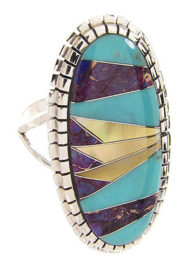 Southwest Sterling Silver Multicolor Jewelry Ring Size 6-3/4 YS59207