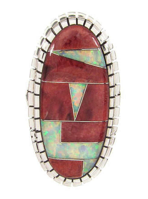 Southwest Red Oyster Shell Opal Inlay Ring Size 5-3/4 Jewelry YS59222