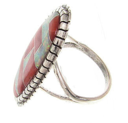 Southwest Silver Opal Red Oyster Ring Size 5-3/4 Jewelry YS59223