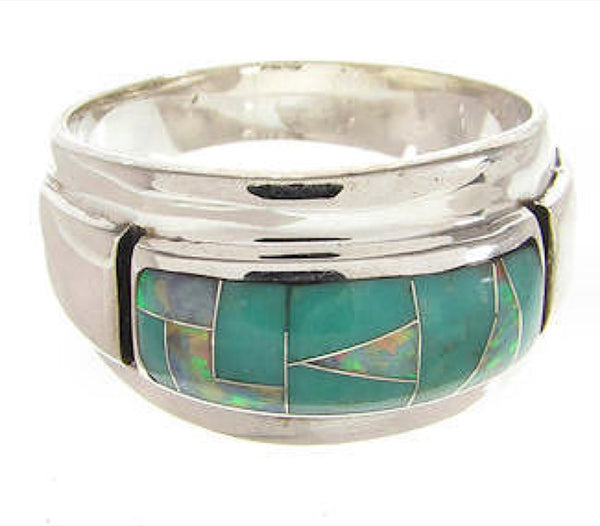 Turquoise Opal Inlay Silver Southwest Ring Size 7-1/4 XS57963