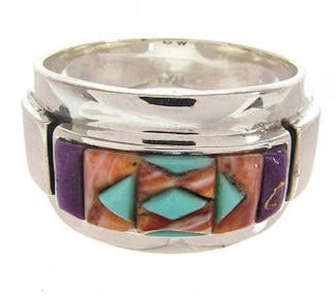 Southwest Multicolor Inlay Sterling Silver Ring Size 8-3/4 XS58036