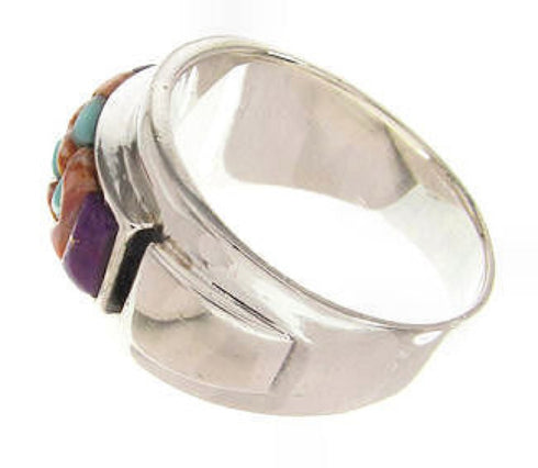Southwest Multicolor Inlay Sterling Silver Ring Size 8-3/4 XS58036