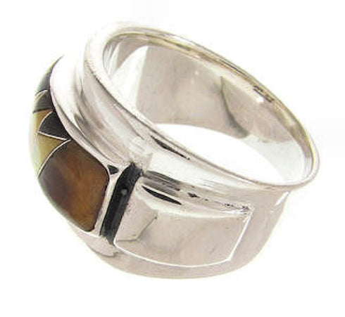 Southwest Sterling Silver Multicolor Inlay Ring Size 8-1/4 AW68008