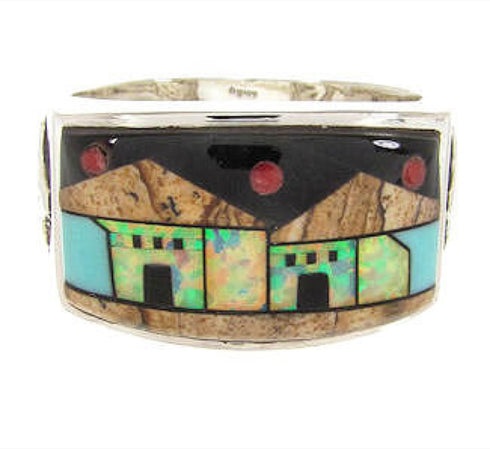 Multicolor Native American Village Design Ring Size 10-3/4 YS67177