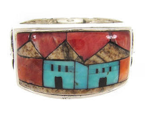 Multicolor Silver Native American Design Ring Size 9-3/4 YS67191