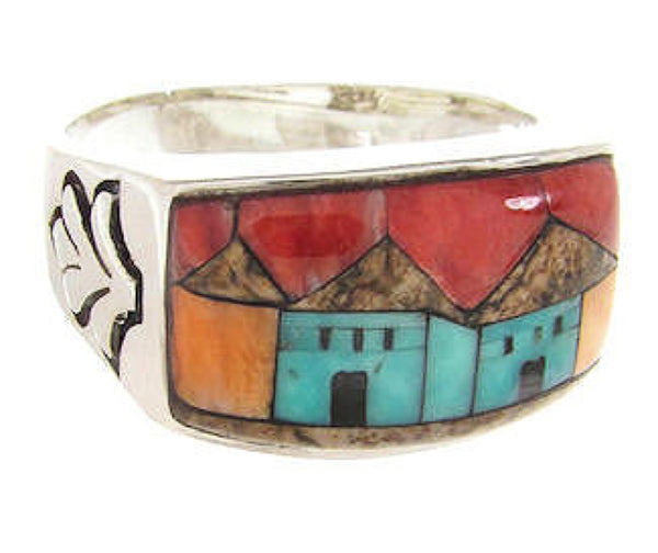 Multicolor Silver Native American Design Ring Size 12-1/2 YS67188