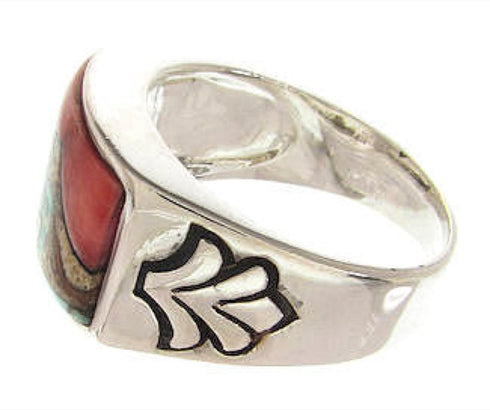 Multicolor Native American Design Silver Ring Size 10-1/2 YS67210