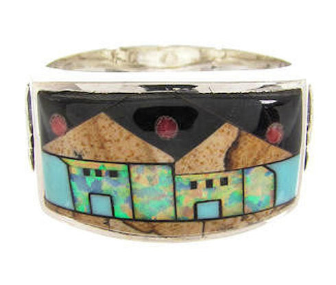 Silver Multicolor Native American Design Ring Size 12-3/4 YS67227