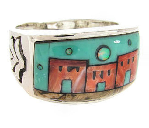 Native American Design Multicolor Sterling Silver Ring Size 10 YS67266