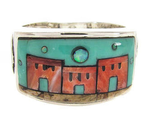 Native American Design Multicolor Sterling Silver Ring Size 10 YS67266
