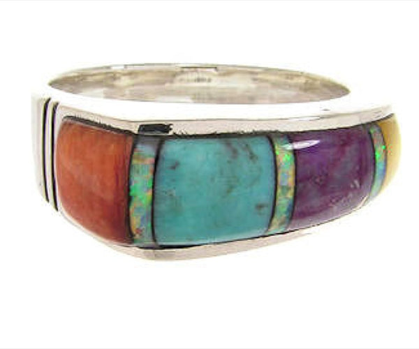 Sterling Silver Multicolor Inlay Ring Size 6 YS58756