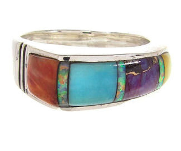 Southwest Multicolor Inlay Silver Ring Size 6-1/4 YS58776