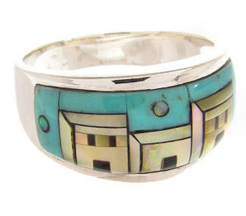 Multicolor Native American Pueblo Design Ring Size 8-1/2 JW65851