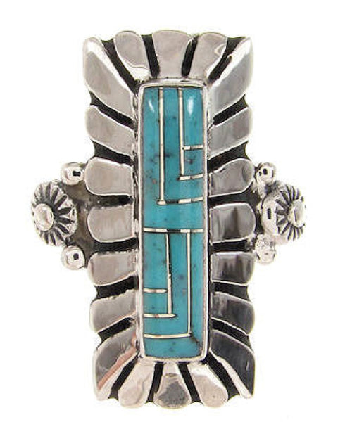 Genuine Sterling Silver Turquoise Inlay Ring Size 7-1/2 OS59312