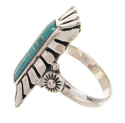 Genuine Sterling Silver Turquoise Inlay Ring Size 7-1/2 OS59312