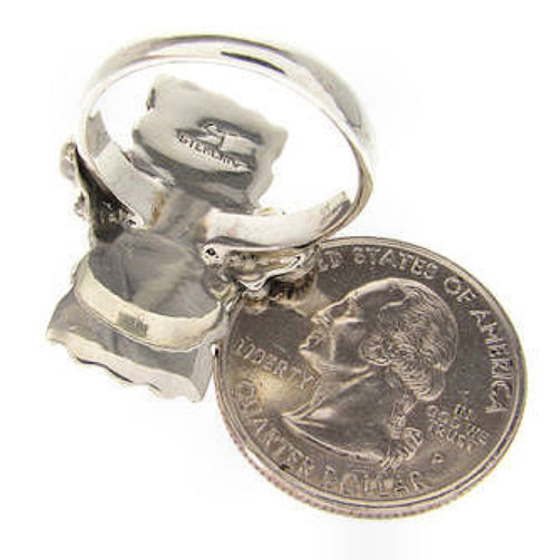 Genuine Sterling Silver Turquoise Inlay Ring Size 7-1/2 OS59312