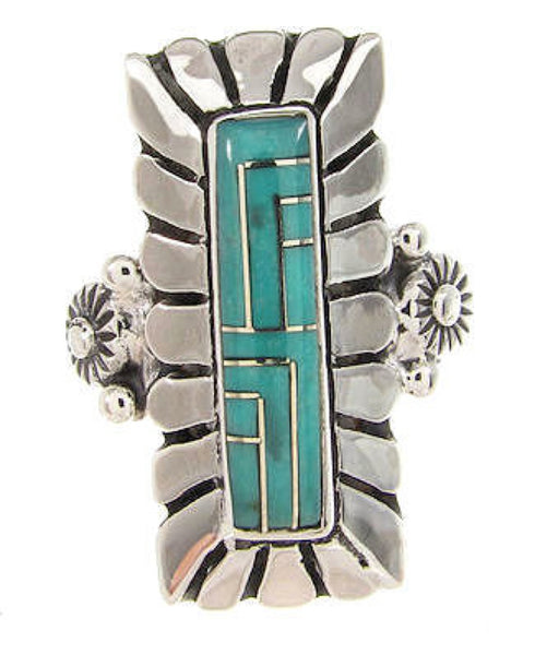 Southwestern Turquoise Sterling Silver Ring Size 8-1/2 OS59320