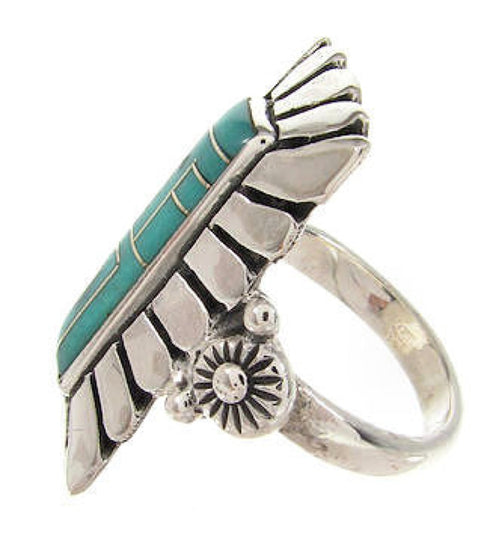 Southwestern Turquoise Sterling Silver Ring Size 8-1/2 OS59320
