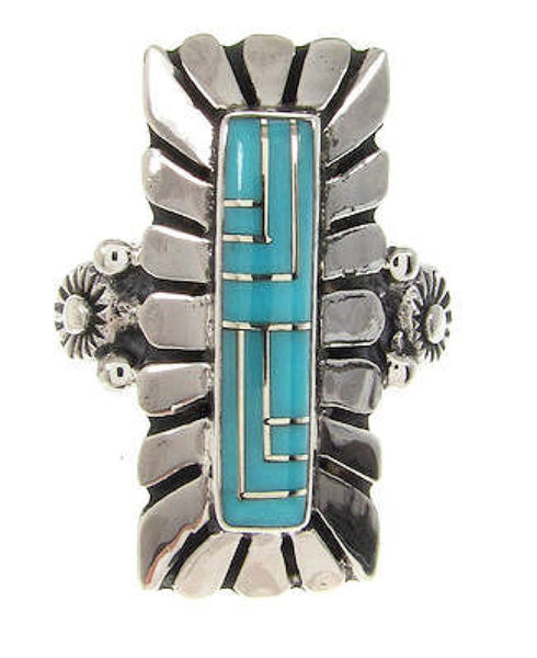 Southwest Turquoise Sterling Silver Ring Size 5-1/2 OS59379