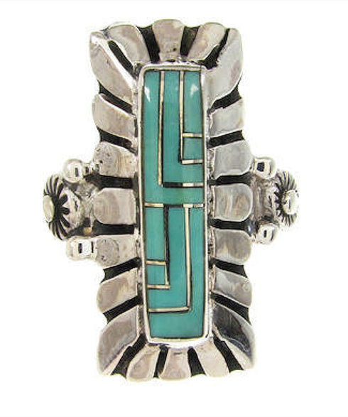 Turquoise Southwest Silver Inlay Ring Size 4-3/4 OS59397
