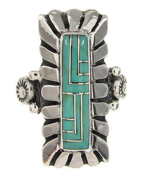 Turquoise Southwestern Genuine Sterling Silver Ring Size 5-1/4 OS59407