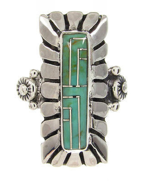Southwest Turquoise Inlay Sterling Silver Ring Size 7-1/4 OS59470