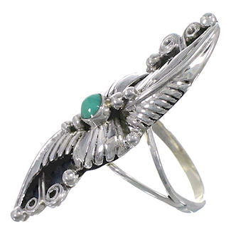 Southwest Turquoise Sterling Silver Scalloped Leaf Ring Size 7 OS59038