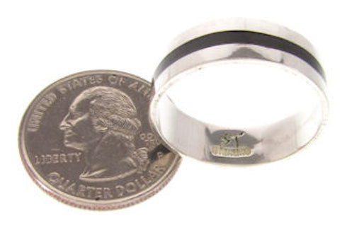 Southwestern Sterling Silver Onyx Inlay Ring Size 5-1/4 PS59712