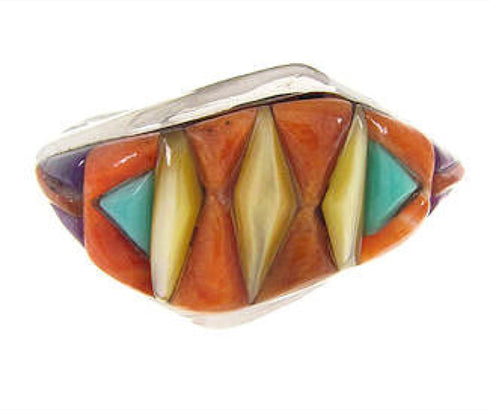 Silver Multicolor Inlay Ring Southwest Jewelry Size 5-3/4 IS60518
