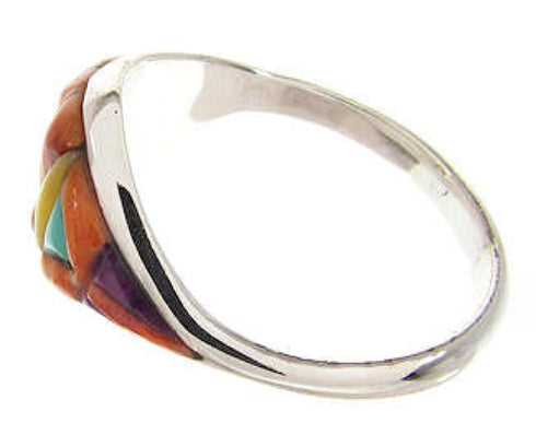 Silver Multicolor Inlay Ring Southwest Jewelry Size 5-3/4 IS60518