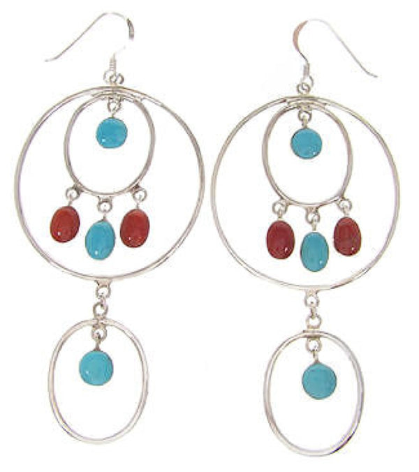 Southwest Silver Jewelry Coral and Turquoise Earrings IS59704