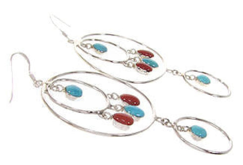 Southwest Silver Jewelry Coral and Turquoise Earrings IS59704