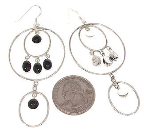 Jet And Sterling Silver Hook Dangle Southwest Earrings IS59707