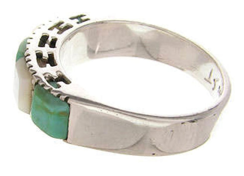 Mother Of Pearl Silver Southwest Turquoise Ring Size 8-3/4 MW64143