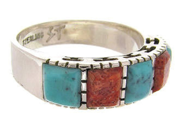 Turquoise Apple Coral Southwest Silver Ring Size 5-1/4 MW64257