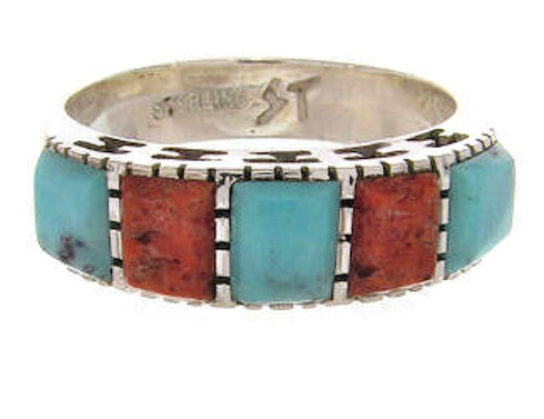 Turquoise Apple Coral Sterling Silver Jewelry Ring Size 8-1/4 MW64277