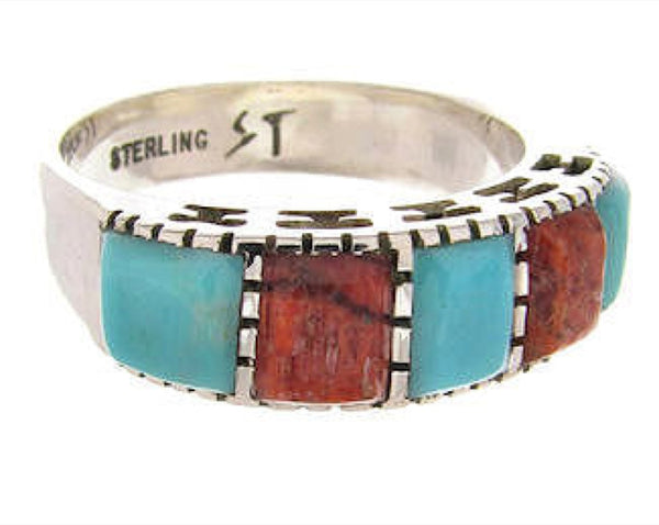 Apple Coral And Turquoise Sterling Silver Ring Size 6-1/4 MW64286