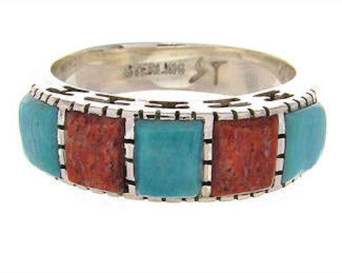 Apple Coral Turquoise Southwest Silver Jewelry Ring Size 5-3/4 MW64301