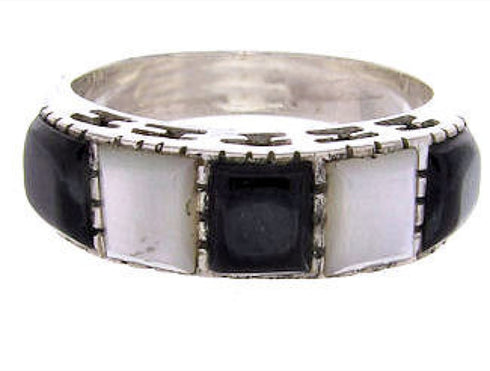 Mother Of Pearl Jet Silver Ring Size 5-3/4 MW64243
