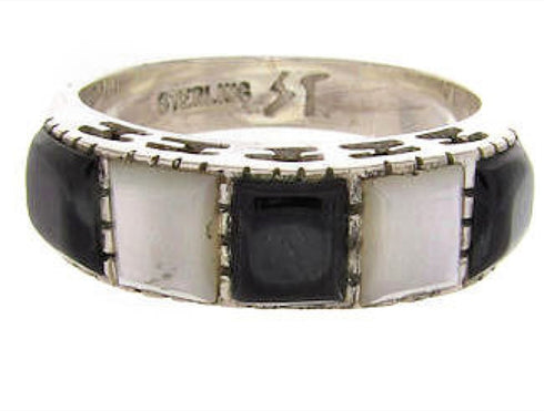Jet Mother Of Pearl Southwest Silver Jewelry Ring Size 7-1/4 MW64190