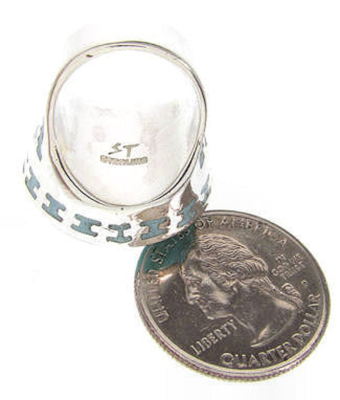 Sterling Silver Turquoise Inlay Ring Size 4-1/2 OS59703