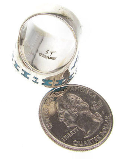 Turquoise Inlay Genuine Sterling Silver Ring Size 5-3/4 OS59750