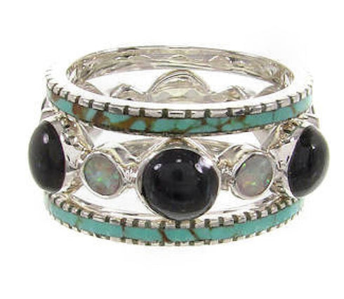 Silver Southwest Multicolor Stackable Ring Set Size 6-1/4 BW64021