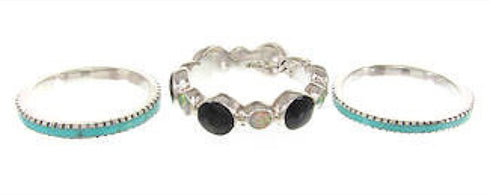 Silver Multicolor Jewelry Stackable Ring Set Size 4-3/4 BW64253