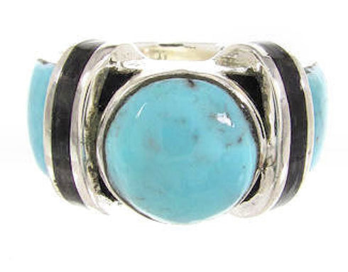 Southwestern Sterling Silver Turquoise Jet Ring Size 6-1/4 BW62616