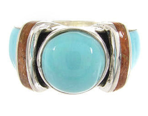 Southwestern Turquoise And Apple Coral Jewelry Ring Size 5-3/4 BW62720