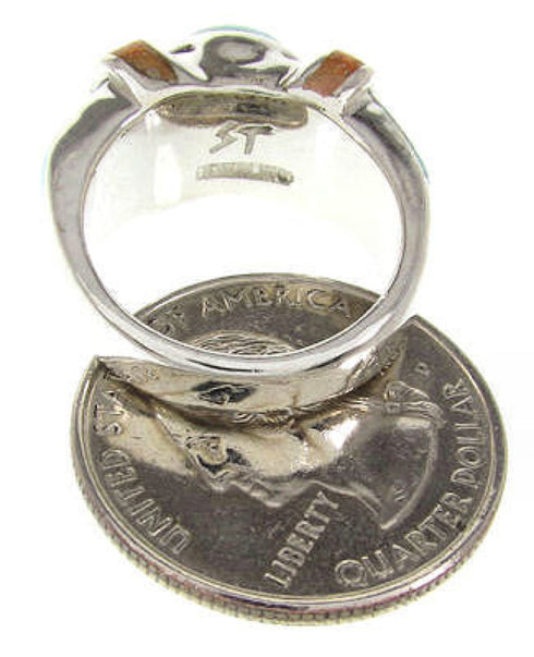 Southwestern Turquoise And Apple Coral Jewelry Ring Size 5-3/4 BW62720