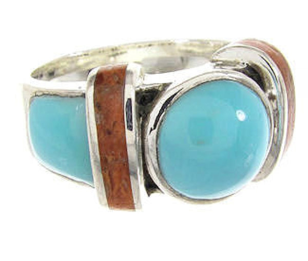 Turquoise And Apple Coral Southwest Ring Size 5-1/4 BW62734